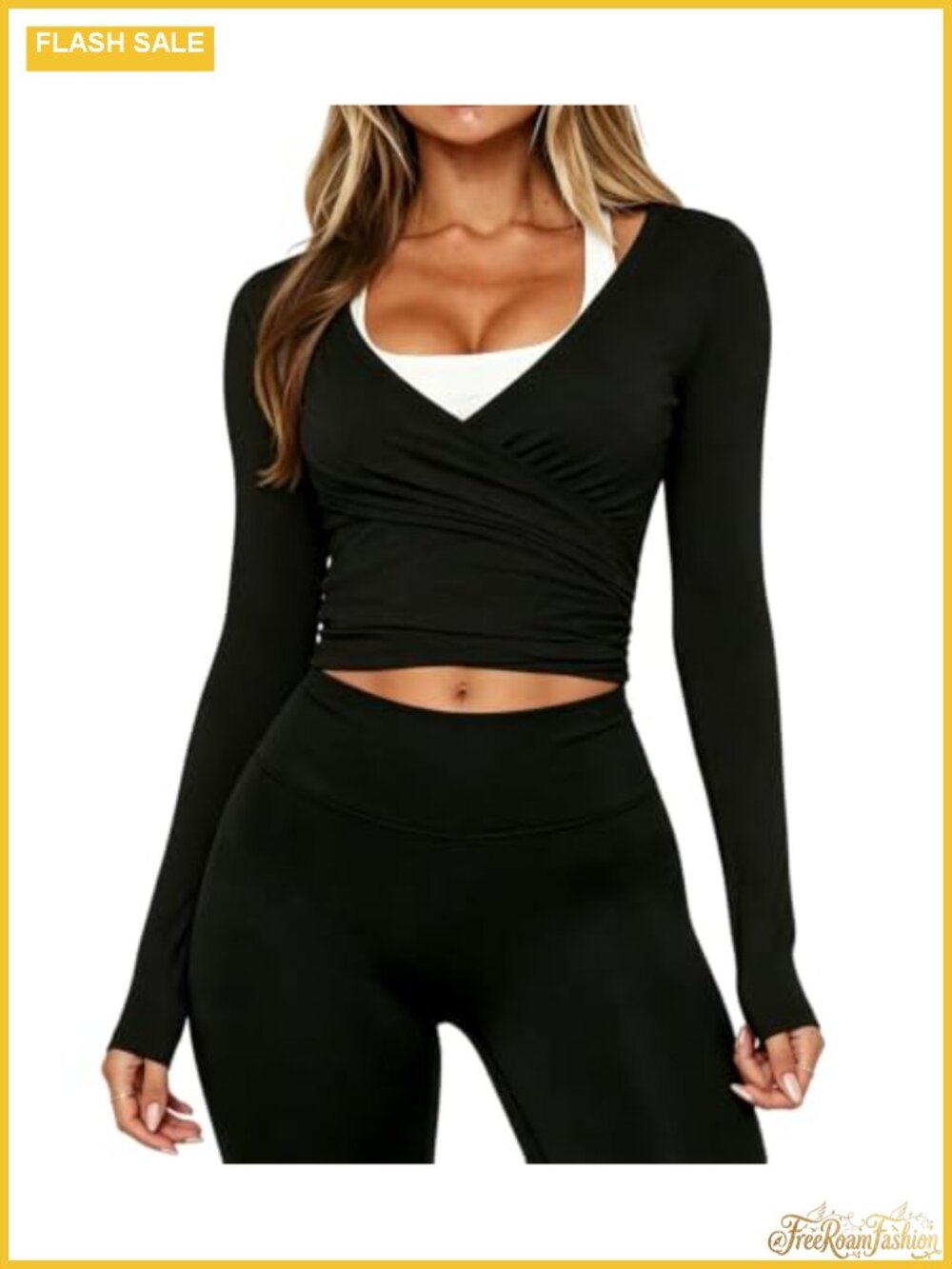 Long Sleeve Wrap Pilates Top Cross Tie Yoga Shirt 95% Cotton Spandex